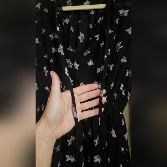 & Other Storied Printed midi dress tie neck. Sheer upper butterfly print. Size 2 - Picture 8 of 12